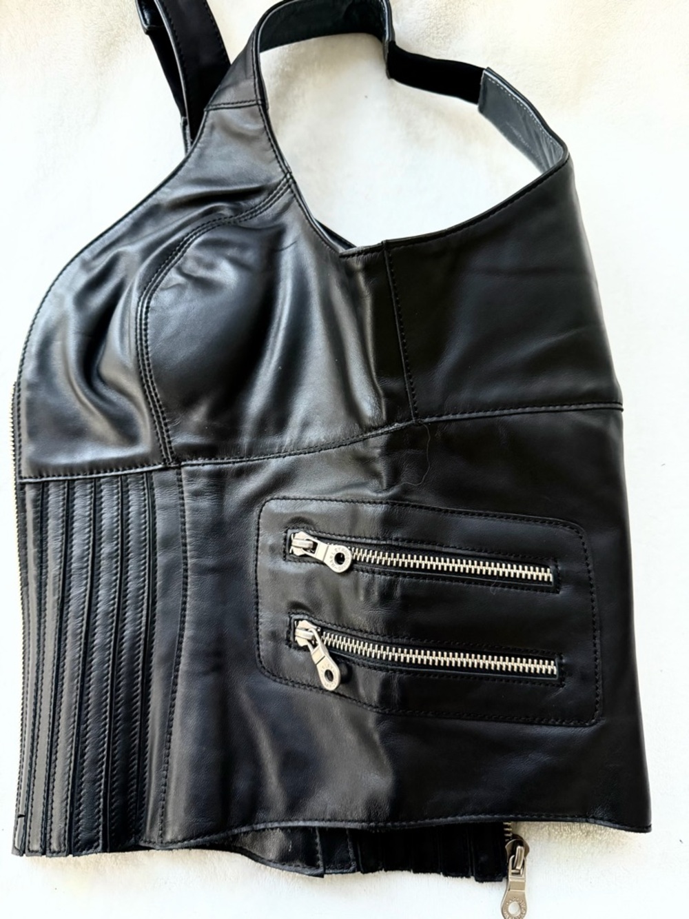 Harley Davidson Black Leather Motorcycle Biker Corset Vest Jacket Size 10 Zip Up - Picture 2 of 9